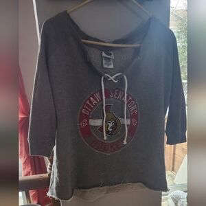 NHL Ottawa Senators Gray Hoodie with White Drawstring and Red Accent